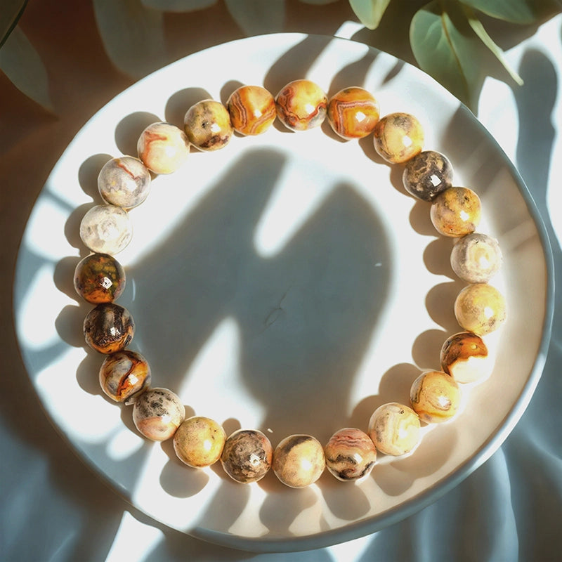 Crazy Lace Agate bracelet with colorful 8mm patterned beads by Roline Crystal