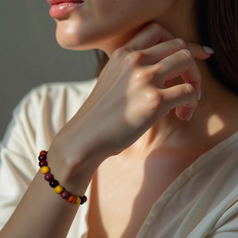 Egg Stone bracelet with polished 8mm organic beads by Roline Crystal