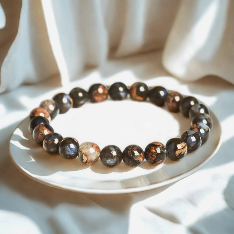 Glaucophane bracelet with polished 8mm blue-gray beads by Roline Crystal
