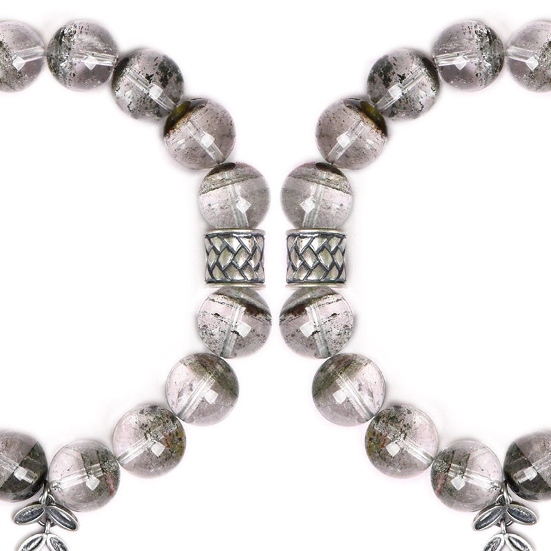 Green Phantom Quartz bracelet with silver leaf accents by Roline Crystal
