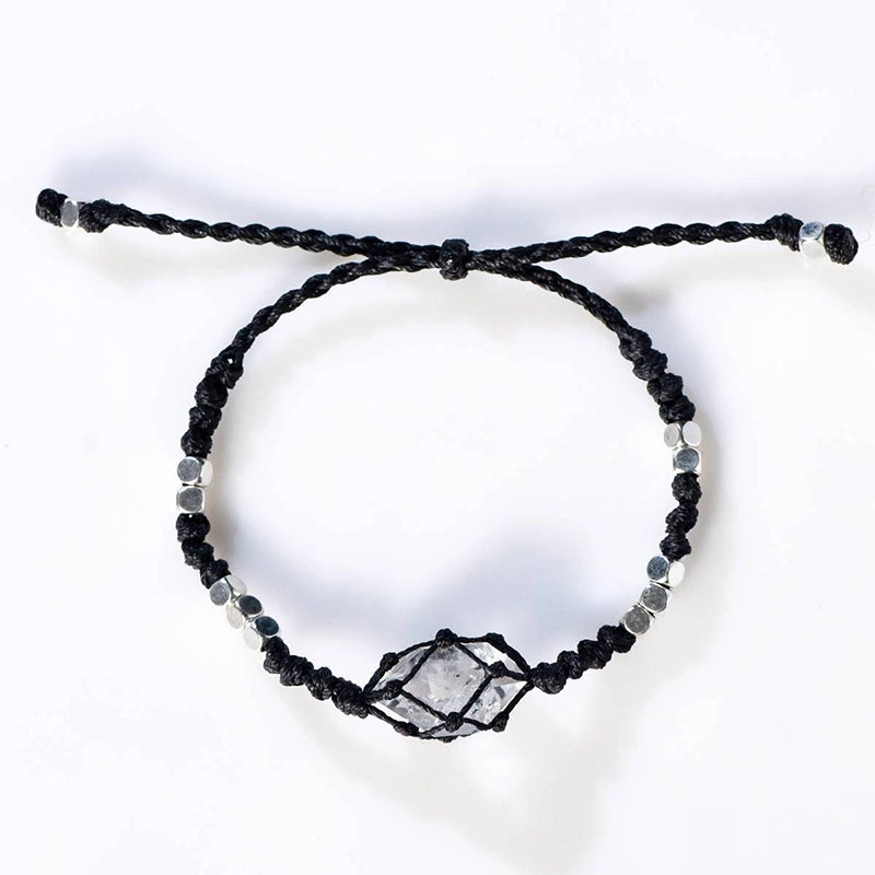 Hand-woven Shining Diamond bracelet with Herkimer crystals and silver accents by Roline Crystal