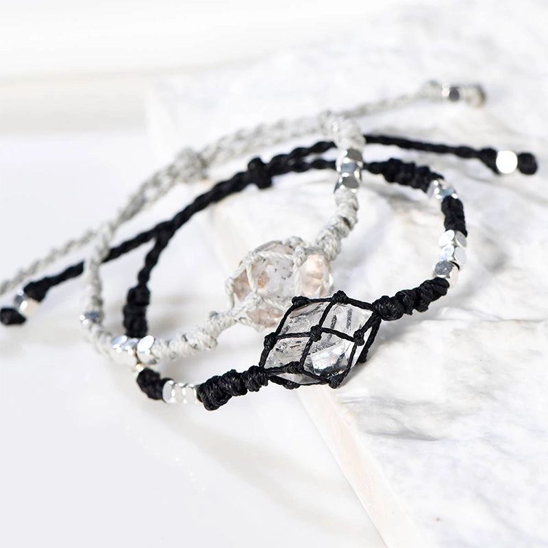 Hand-woven Shining Diamond bracelet with Herkimer crystals and silver accents by Roline Crystal
