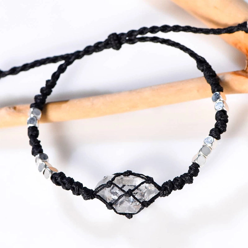 Hand-woven Shining Diamond bracelet with Herkimer crystals and silver accents by Roline Crystal
