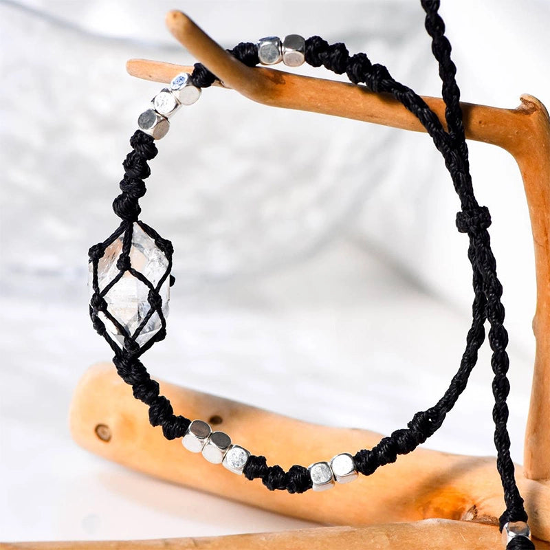 Hand-woven Shining Diamond bracelet with Herkimer crystals and silver accents by Roline Crystal