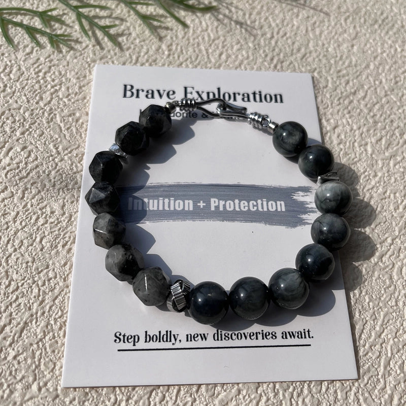 Hawk’s Eye bracelet with Labradorite stones and silver accents – brave exploration crystal jewelry by Roline Crystal