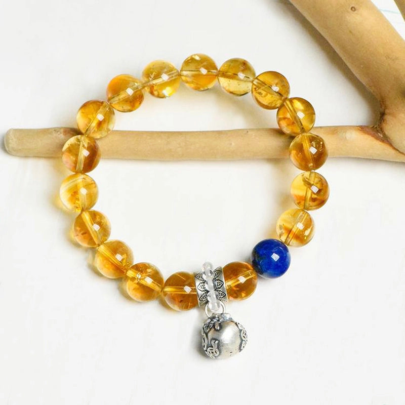 Huang A Sai Citrine and Lapis Lazuli couple bracelets with silver accents by Roline Crystal