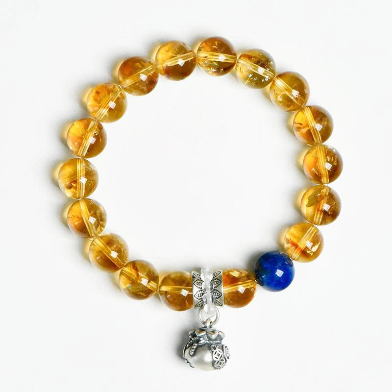 Huang A Sai Citrine and Lapis Lazuli couple bracelets with silver accents by Roline Crystal