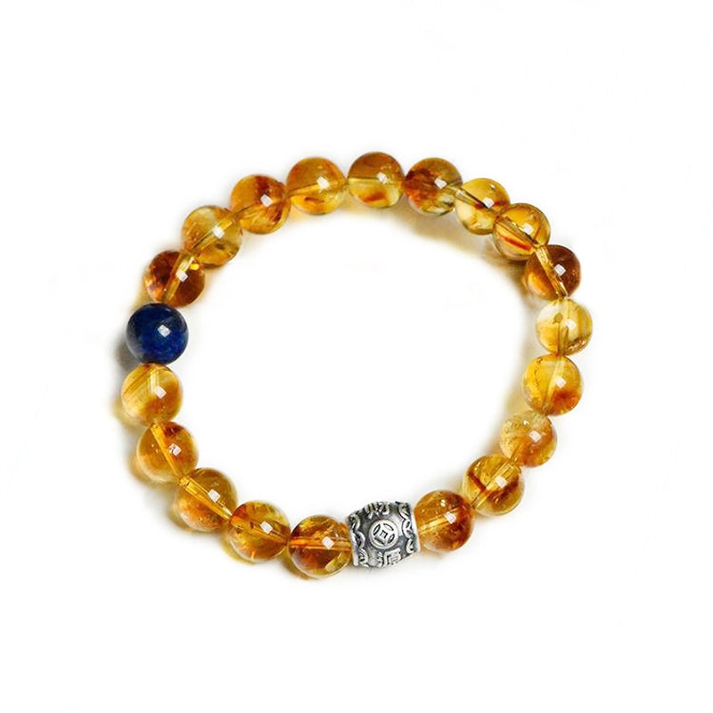 Huang A Sai Citrine and Lapis Lazuli couple bracelets with silver accents by Roline Crystal