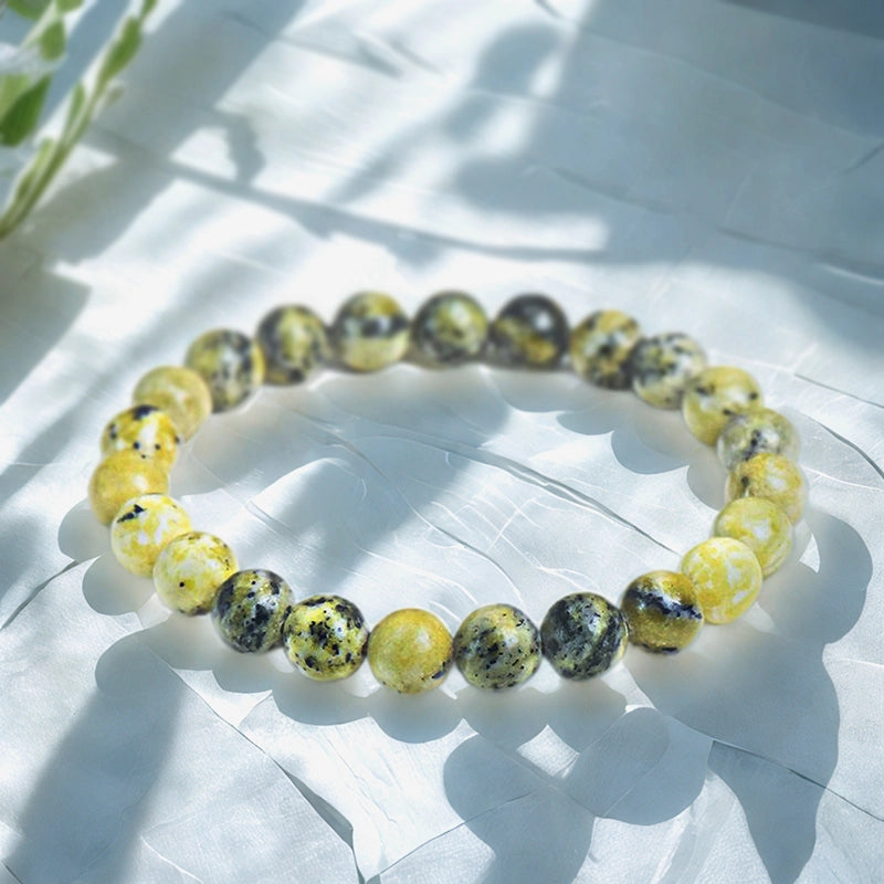 Nephrite bracelet with polished 8mm green beads by Roline Crystal 