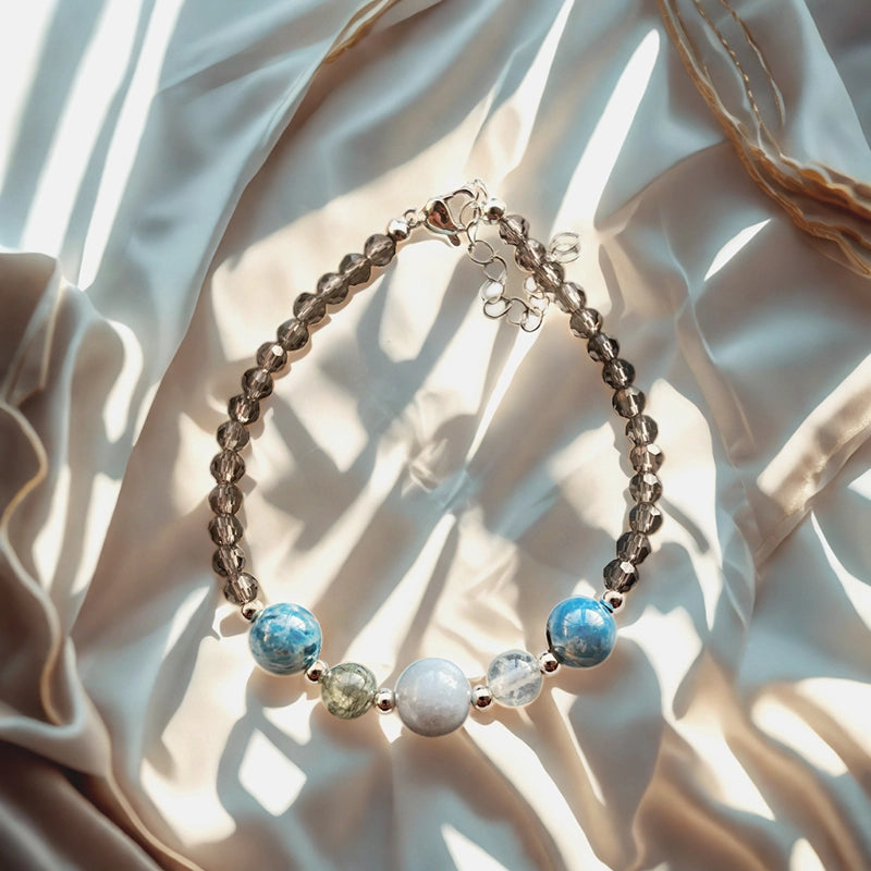 Prehnite Power bracelet with Angelite, Blue Apatite, and silver accents – empowering crystal jewelry by Roline Crystal