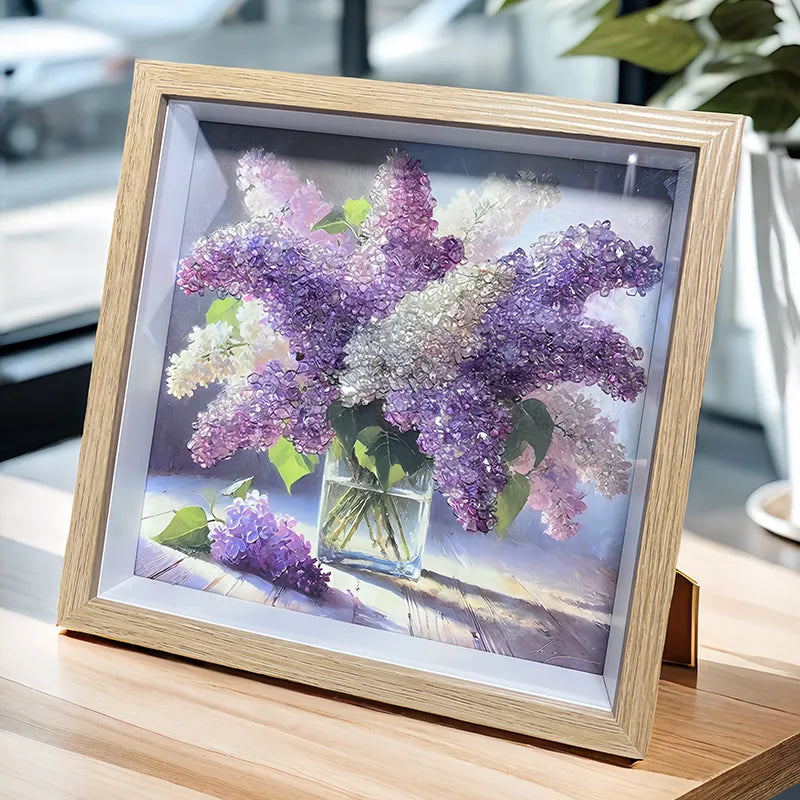 Purple Dream flower-themed framed crystal art with Amethyst and Clear Quartz by Roline Crystal