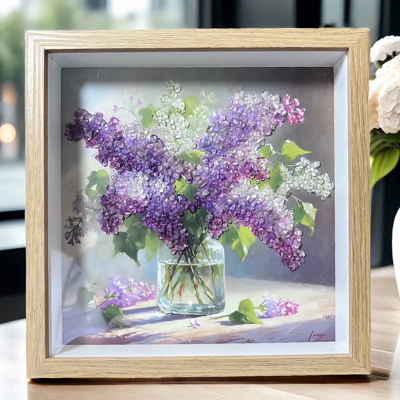 Purple Dream flower-themed framed crystal art with Amethyst and Clear Quartz by Roline Crystal