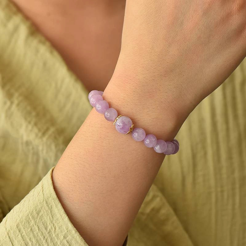 Purple Lithium bracelet with Tiger Eye and gold accents inspired by Monet’s Water Lilies by Roline Crystal