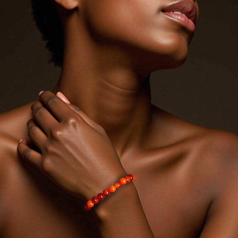 Red Agate bracelet with polished 8mm crimson beads by Roline Crystal