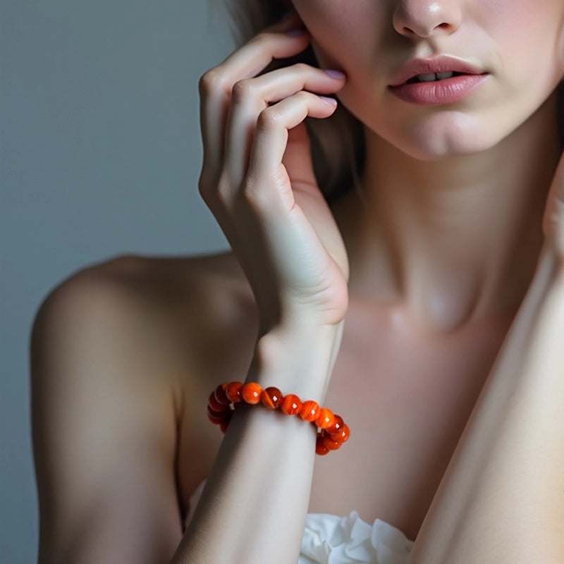 Red Agate bracelet with polished 8mm crimson beads by Roline Crystal