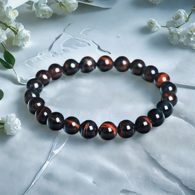 Red Tiger’s Eye bracelet with golden-red 8mm chatoyant beads by Roline Crystal 