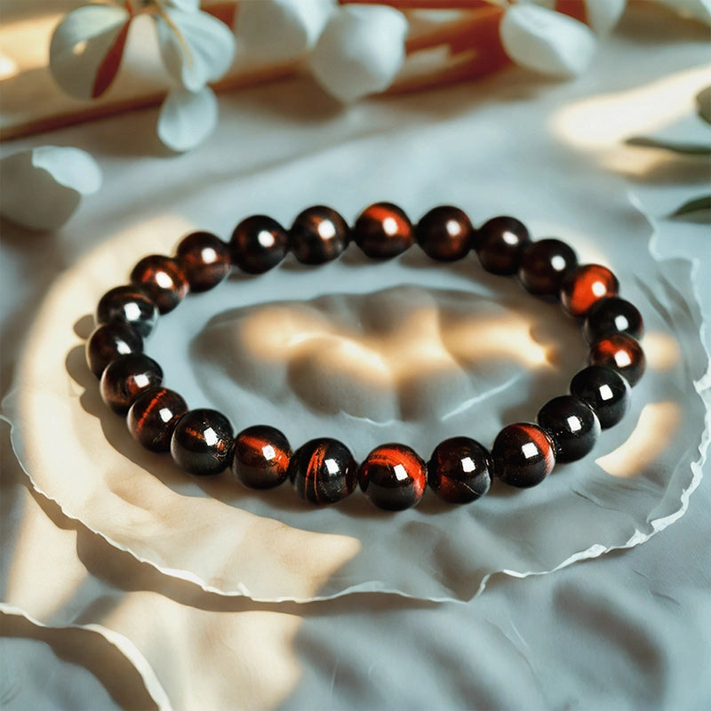 Red Tiger’s Eye bracelet with golden-red 8mm chatoyant beads by Roline Crystal 