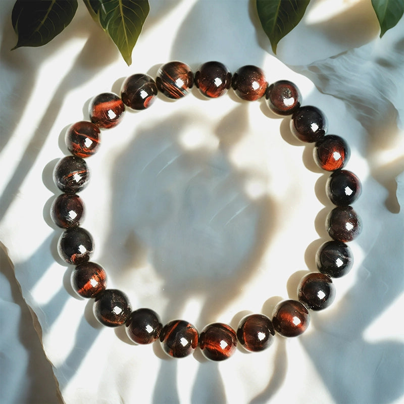 Red Tiger’s Eye bracelet with golden-red 8mm chatoyant beads by Roline Crystal 