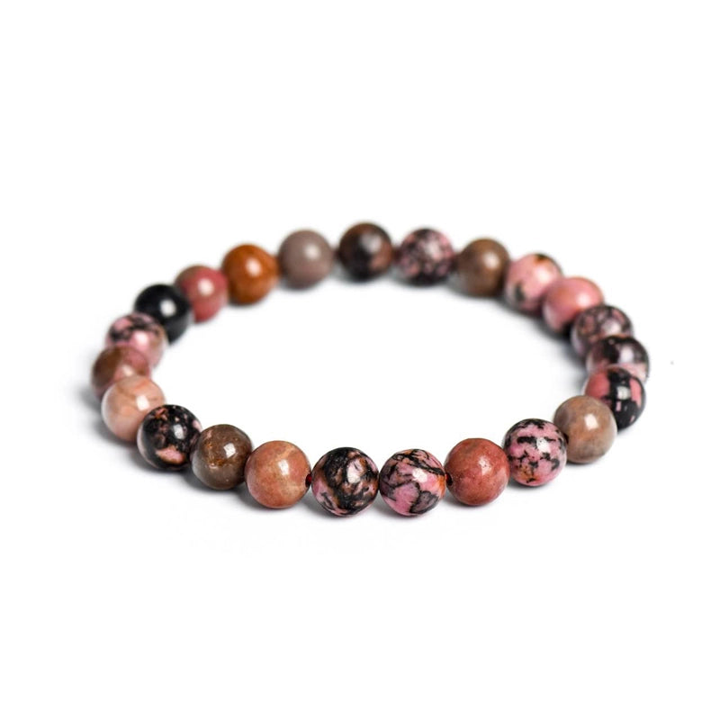 Rhodonite bracelet with pink and black 8mm marbled beads by Roline Crystal