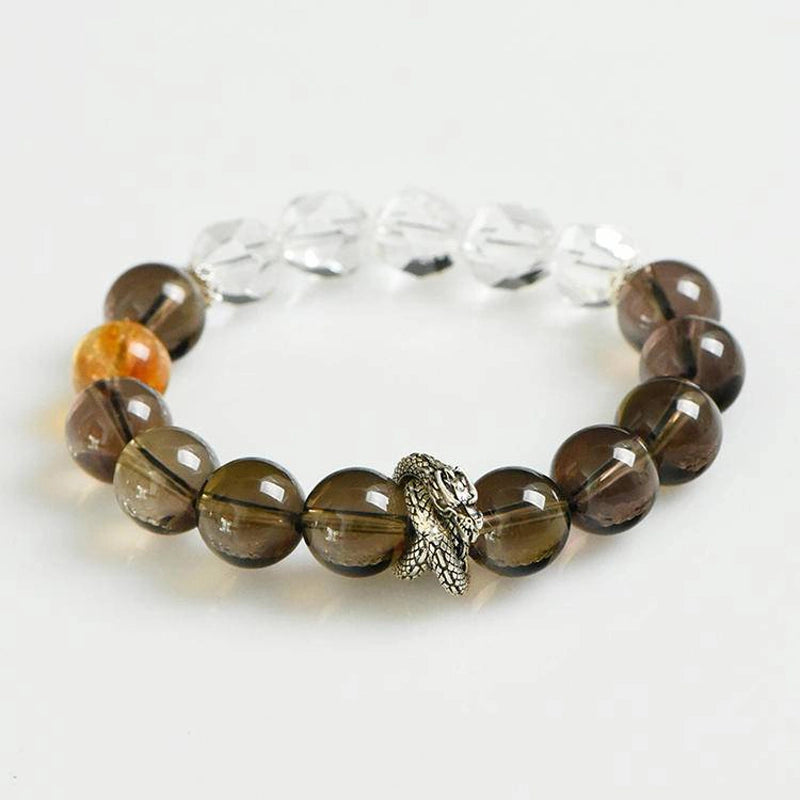Smoky Quartz bracelet with faceted Clear Quartz, Citrine, and silver charms – grounding crystal jewelry by Roline Crystal