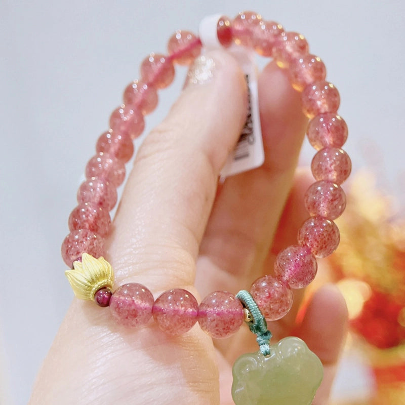 Strawberry Crystal bracelet with Nephrite Jade Ruyi charm by Roline Crystal