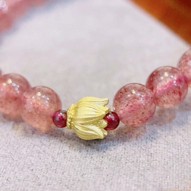 Strawberry Crystal bracelet with Nephrite Jade Ruyi charm by Roline Crystal