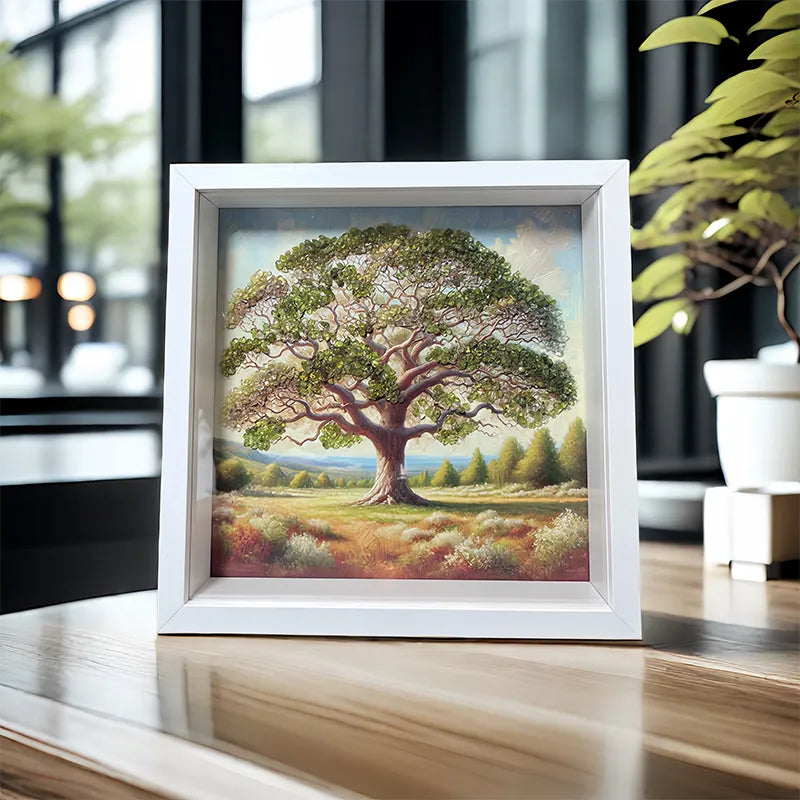 Tree of Life framed crystal art with Clear Quartz, Peridot, and Citrine stones by Roline Crystal