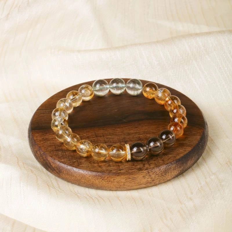 Van Gogh Sunflower-inspired Citrine bracelet with Smoky Quartz and Green Phantom Quartz by Roline Crystal