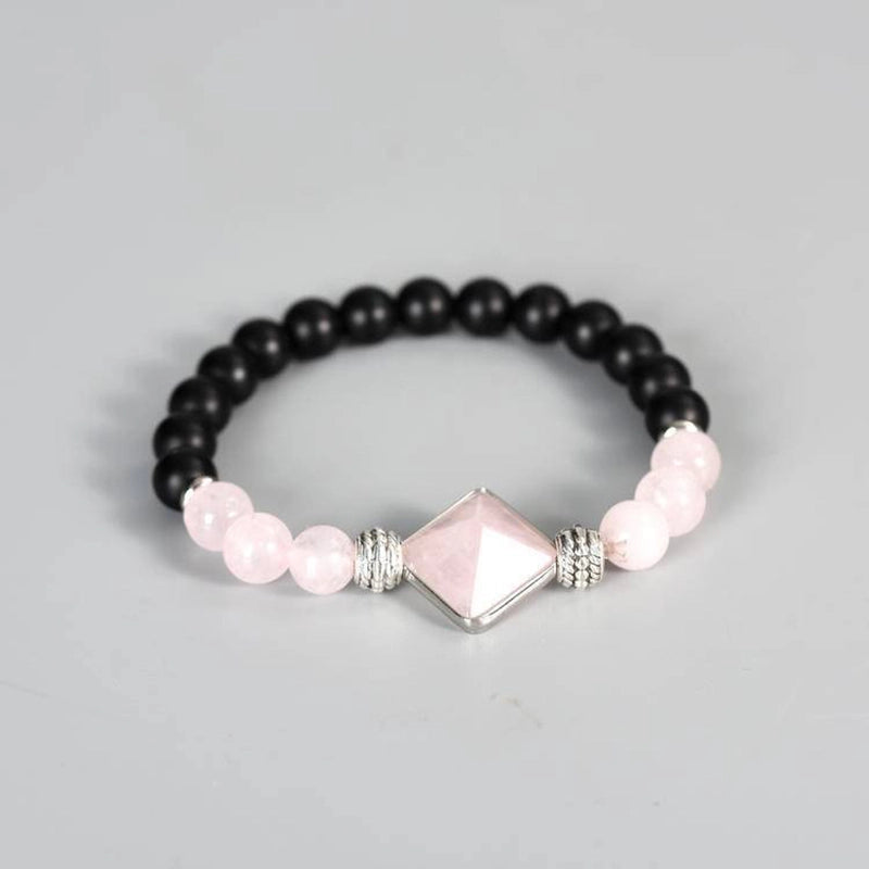 Pyramid Crystal Bracelet - 8mm Energy Jewelry with Clear Quartz & Tiger Eye | Roline Crystal