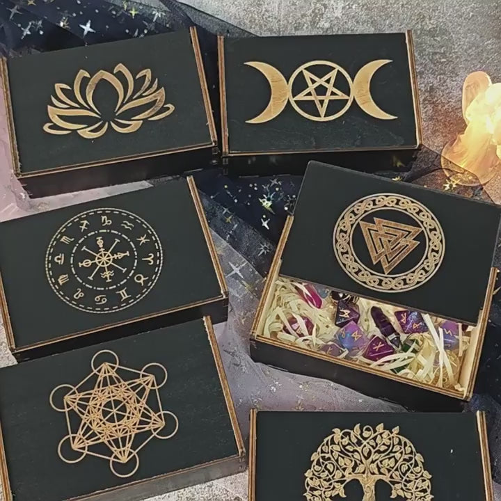 Witch’s Magic Box: Push-Pull Wooden Tarot Cards and Crystal Storage Box