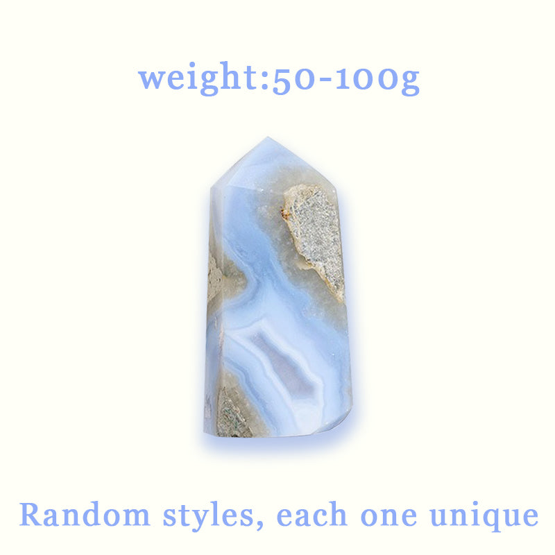 Blue Lace Agate Tower with Leather - Healing and Calm Energy Stone