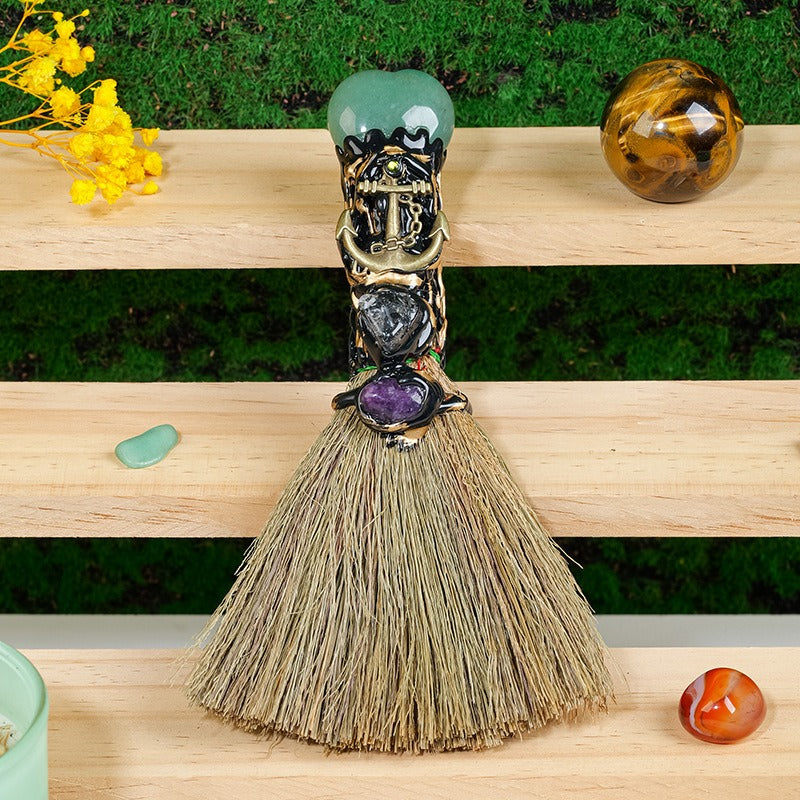 Crystal Witch Broom，Handcrafted Broomstick with Crystals