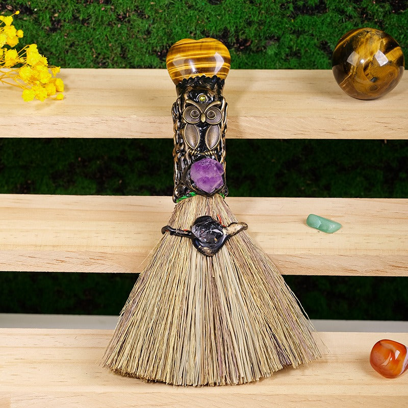 Crystal Witch Broom，Handcrafted Broomstick with Crystals