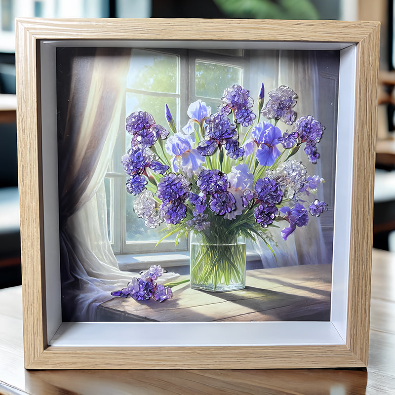 Clear Quartz and Amethyst Framed Crystal Art-Flower Paintings