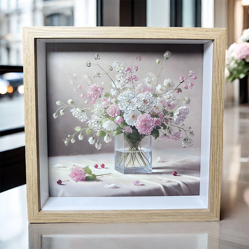 White Crystal and Rose Quartz Framed Crystal Art-Symphony of Purity and Love