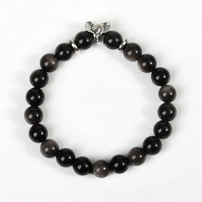 Silver Obsidian Bracelet with Symbolic Charms - Tree of Life, Owl & Lion | Roline Crystal