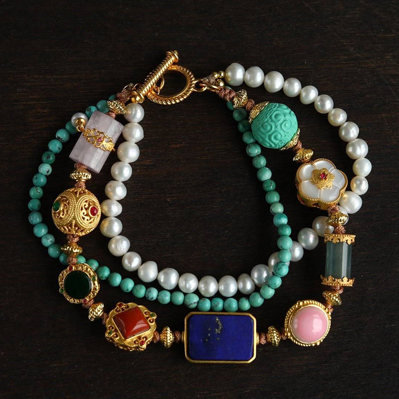 Natural Turquoise Bracelet: A Multi-Treasure Fusion of Crystals and Pearls