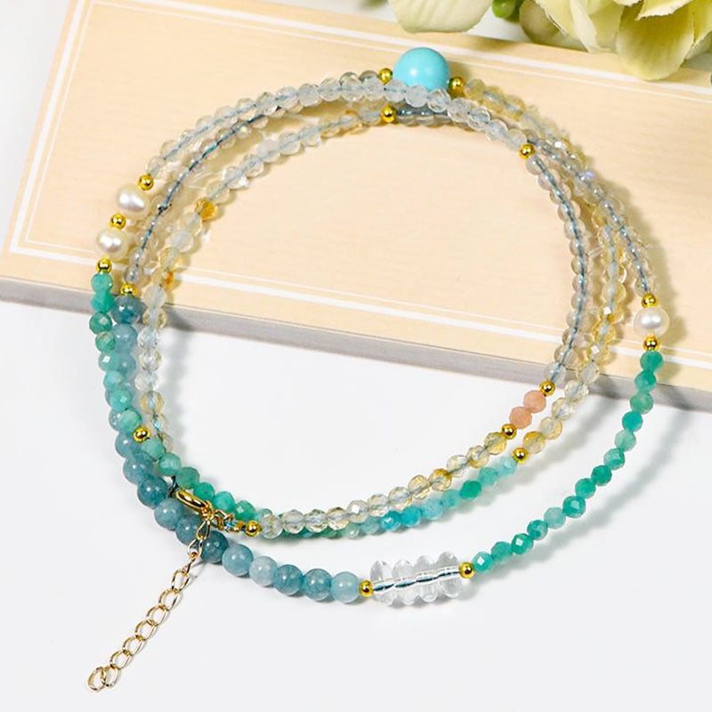 Amazonite Facet Bracelet: A Fusion of Crystals and Pearls