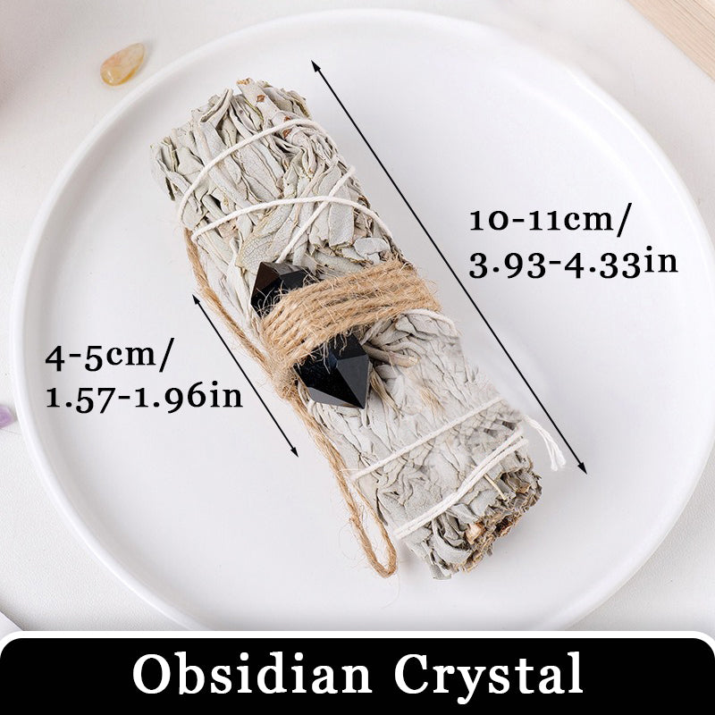 White Sage Smudge Stick with Crystal Collection for Spiritual Purification & Enhancement 