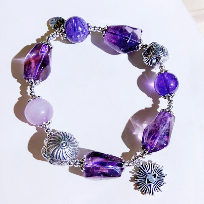 Amethyst Bracelet-Purple Dragon Stone, Kunzite and Sterling Silver Accents