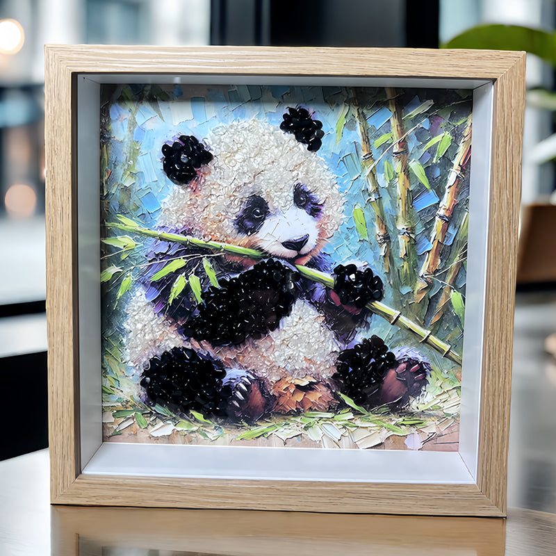 Clear Quartz and Obsidian Framed Crystal Art-Panda Oil Painting